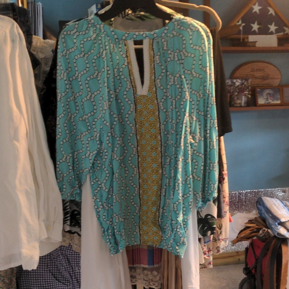 Women's Blue Patterned Top - Picture 6 of 7